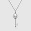 Gothic skull key pendant in 18k white gold with moissanite stones