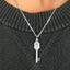 Unique white gold skull key necklace for men with diamond accents
