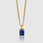 Unisex gold lapis lazuli necklace featuring natural crystal pendant on 20-inch chain